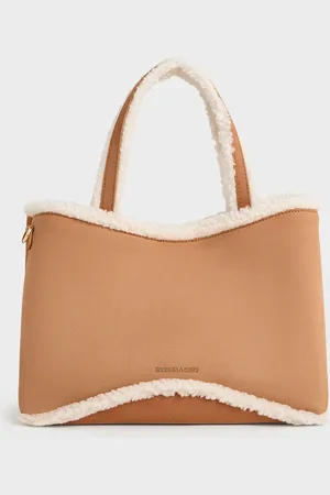 CHARLES & KEITH Sybill Faux Suede Fur-Trim Tote Bag