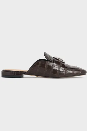 CHARLES & KEITH Croc-Effect Leather Metallic-Accent Loafer Mules