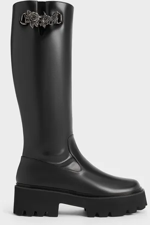 CHARLES & KEITH Imogen Rose-Motif Chunky Knee-High Boots