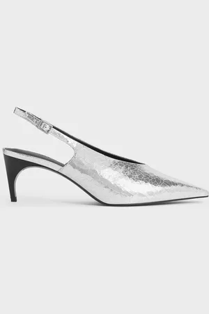 CHARLES & KEITH Metallic Crinkle-Effect Pointed-Toe High-Vamp Slingback Pumps