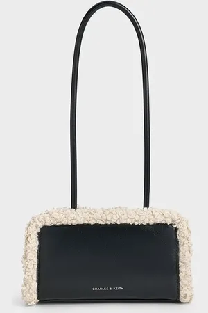 CHARLES & KEITH Fur-Trim Elongated-Handle Shoulder Bag