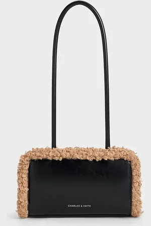CHARLES & KEITH Fur-Trim Elongated-Handle Shoulder Bag
