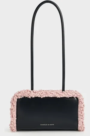 CHARLES & KEITH Fur-Trim Elongated-Handle Shoulder Bag