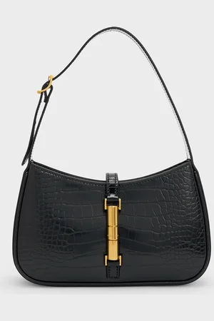 CHARLES & KEITH Cesia Croc-Effect Metallic-Accent Shoulder Bag