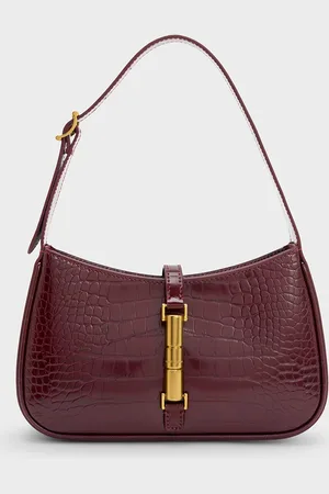 CHARLES & KEITH Cesia Croc-Effect Metallic-Accent Shoulder Bag