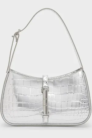 CHARLES & KEITH Cesia Croc-Effect Metallic-Accent Shoulder Bag