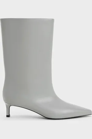 CHARLES & KEITH Elongated Tapered-Toe Kitten-Heel Calf Boots