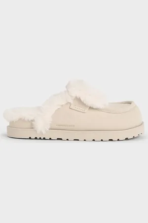CHARLES & KEITH Textured Fur-Trim Flatform Mules