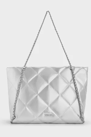 CHARLES & KEITH Apfra Metallic Quilted Chain-Embellished Tote Bag