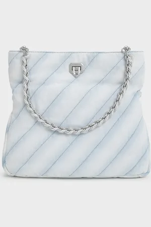 CHARLES & KEITH Fawn Denim Panelled Chain-Handle Shoulder Bag