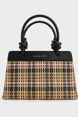 CHARLES & KEITH Sabine Tartan Knotted-Handle Tote Bag
