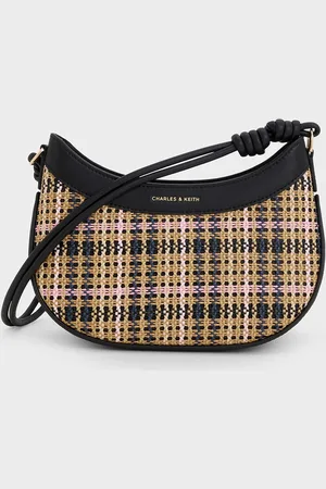CHARLES & KEITH Sabine Tartan Knotted-Strap Curved Shoulder Bag