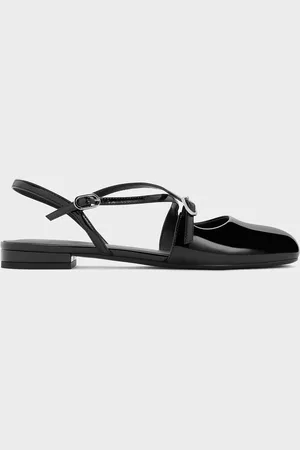 CHARLES & KEITH Patent Crossover Buckled Slingback Flats