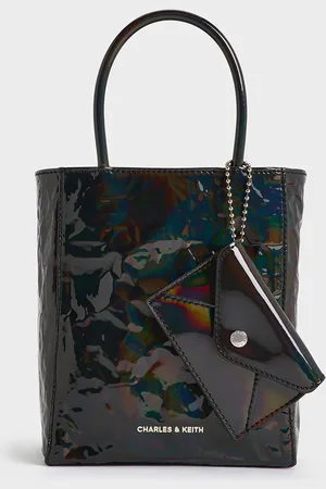 CHARLES & KEITH Matina Patent Crinkle-Effect Elongated Tote Bag