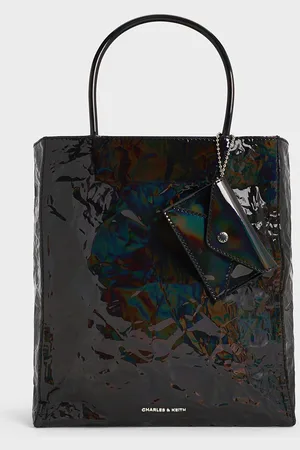 CHARLES & KEITH Large Matina Patent Crinkle-Effect Elongated Tote Bag