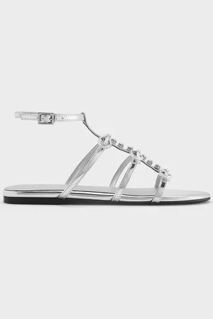 CHARLES & KEITH Metallic Gem-Embellished Bow T-Bar Sandals