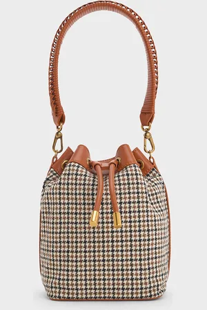 CHARLES & KEITH Checkered Drawstring Bucket Bag
