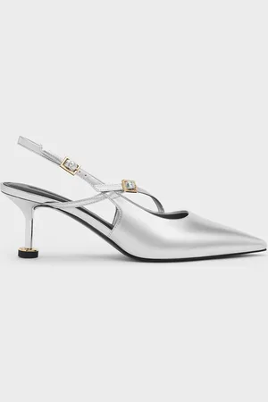 CHARLES & KEITH Metallic Buckled Sculptural-Heel Slingback Pumps