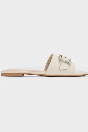 CHARLES & KEITH Gem-Buckle Square-Toe Slide Sandals