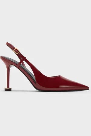 CHARLES & KEITH Patent Pointed-Toe Sculptural-Heel Slingback Pumps