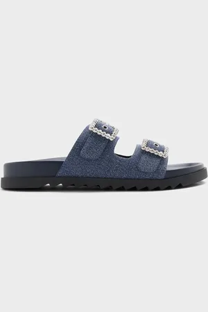CHARLES & KEITH Denim Gem-Buckle Double-Strap Sandals