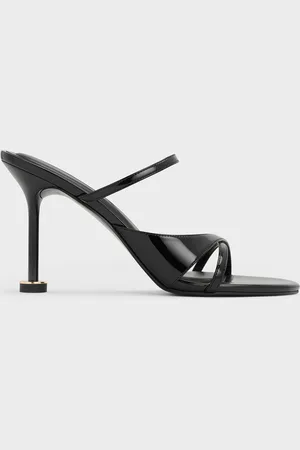 CHARLES & KEITH Patent Crossover Sculptural-Heel Strappy Mules