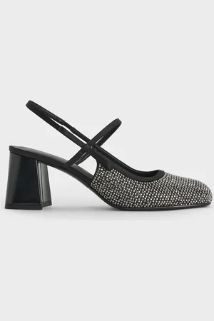 CHARLES & KEITH Satin Crystal-Embellished Slingback Mary Jane Pumps