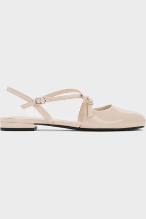 CHARLES & KEITH Patent Crossover Buckled Slingback Flats