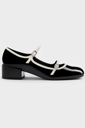 CHARLES & KEITH Patent Contrast-Trim Double-Strap Mary Jane Pumps