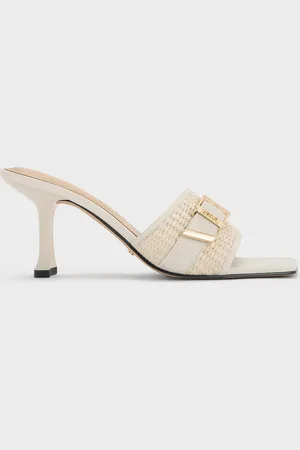CHARLES & KEITH Whitney Leather & Raffia Buckled Heeled Mules