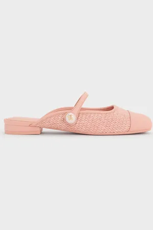 CHARLES & KEITH Aeryn Raffia Pearl-Embellished Slip-On Mary Janes