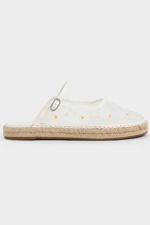 CHARLES & KEITH Mesh Embroidered-Flower Slip-On Mary Jane Espadrilles