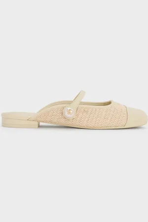 CHARLES & KEITH Aeryn Raffia Pearl-Embellished Slip-On Mary Janes