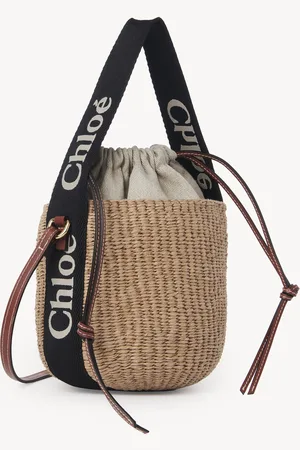 Chloé Small Woody tote bag in natural fibres Size OneSize 100% Paper, Calf-skin leather