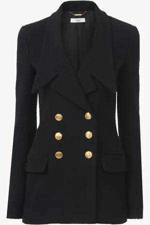 Chloé Double-breasted cardigan jacket in micro bouclette wool Size 6 100% Wool, Horn Bubalus Bubalis, Farmed, COO India