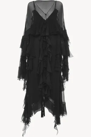 Chloé Long ruffled dress in silk mousseline Size 8 100% Silk