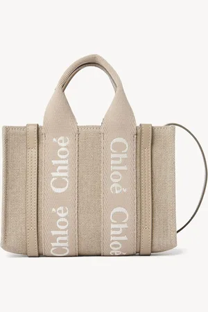 Chloé Mini Woody tote bag in linen & leather Size OneSize 100% Linen