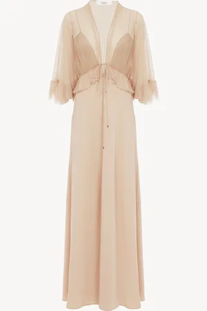 Chloé V-neck long dress in crêpe satin Size 10 100% Silk