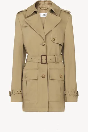 Chloé Short trench coat in cotton satin Size 10 100% Cotton, Horn Bubalus Bubalis, Farmed, COO India