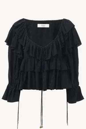 Chloé Cropped ruffle top in floral viscose Size 8 100% Viscose