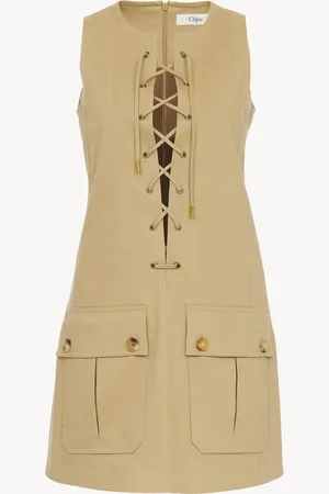 Chloé Lace-up pinafore dress in cotton satin Size 8 100% Cotton, Horn Bubalus Bubalis, Farmed, COO India
