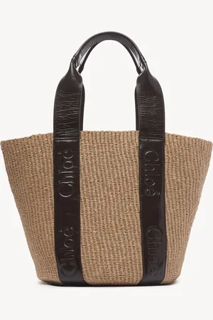 Chloé Large Woody tote bag in fair-trade natural fibres Size OneSize 100% Paper, Bos Taurus, Farmed, COO Denmark