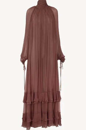 Chloé Gathered long dress in silk mousseline Size 8 100% Silk