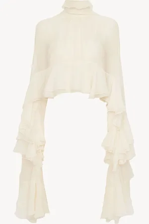 Chloé High-low ruffle top in silk mousseline Size 8 100% Silk, Pinctada Maxima, Farmed, COO Australia