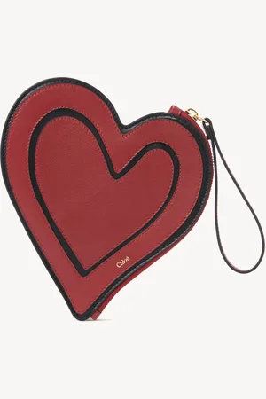 Chloé Chloé Symbols Heart flat pouch in grained leather Size OneSize 100% Calf-skin leather