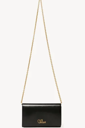 Chloé Chloé Iconic flap wallet on chain in shiny leather Size OneSize 100% Calf-skin leather