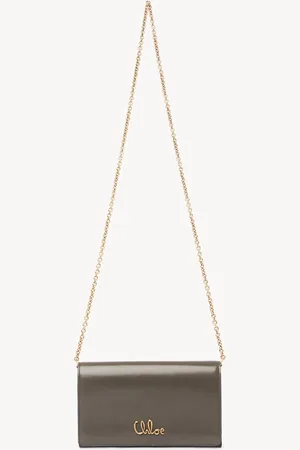 Chloé Chloé Iconic flap wallet on chain in shiny leather Size OneSize 100% Calf-skin leather