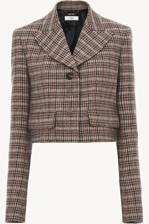 Chloé Cropped Spencer jacket in houndstooth wool Size 10 100% Wool, Horn Bubalus Bubalis, Farmed, COO India