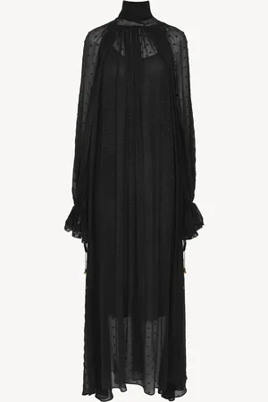 Chloé Gathered long dress in silk georgette plumetis Size 8 100% Silk