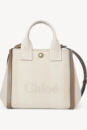 Chloé Small Chloé Carry tote bag in canvas Size OneSize 91% Cotton, 6% Polyester, 3% Textile fibres, Calf-skin leather